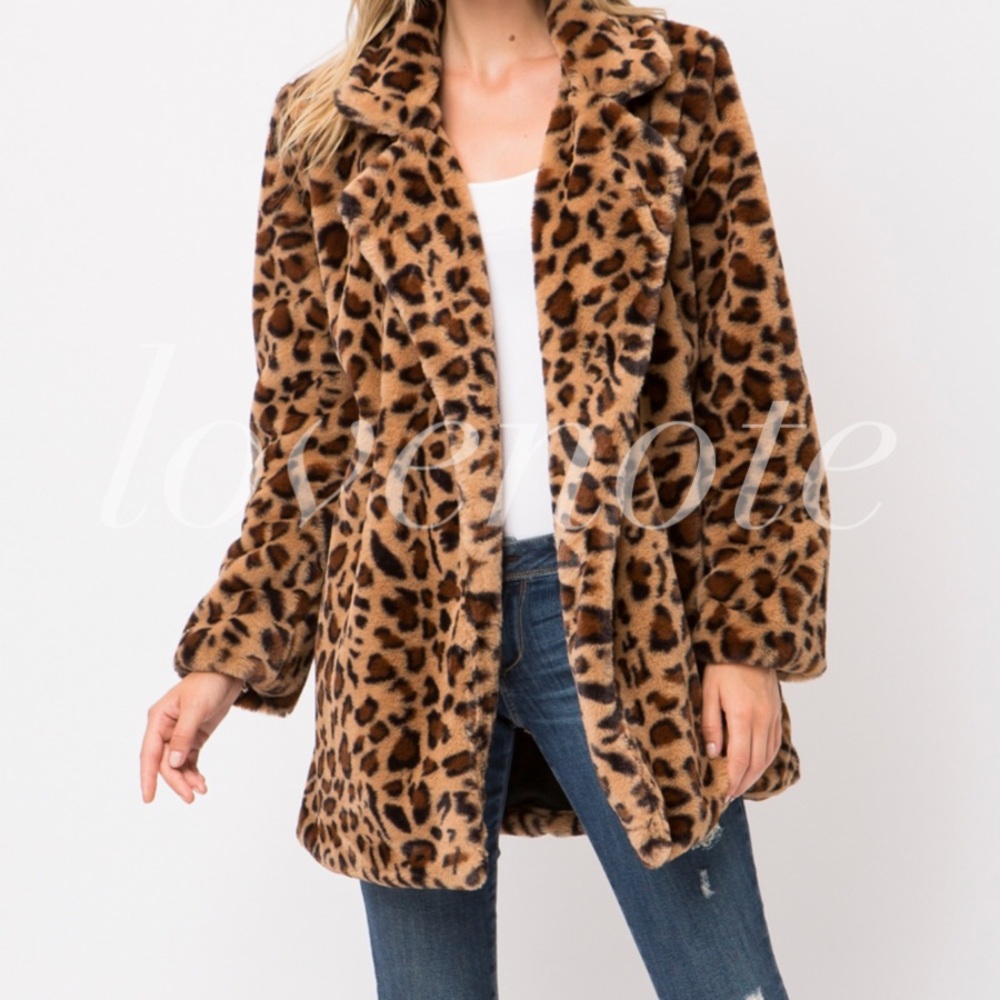 1 left • M! Leopard Faux Fur Coat Jacket Cardigan - Picture 3 of 7